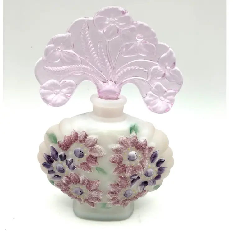 BIN - Fenton New Century XXI Collection Perfume Bottle White Satin Glass With Pink Lavender Stopper Signed