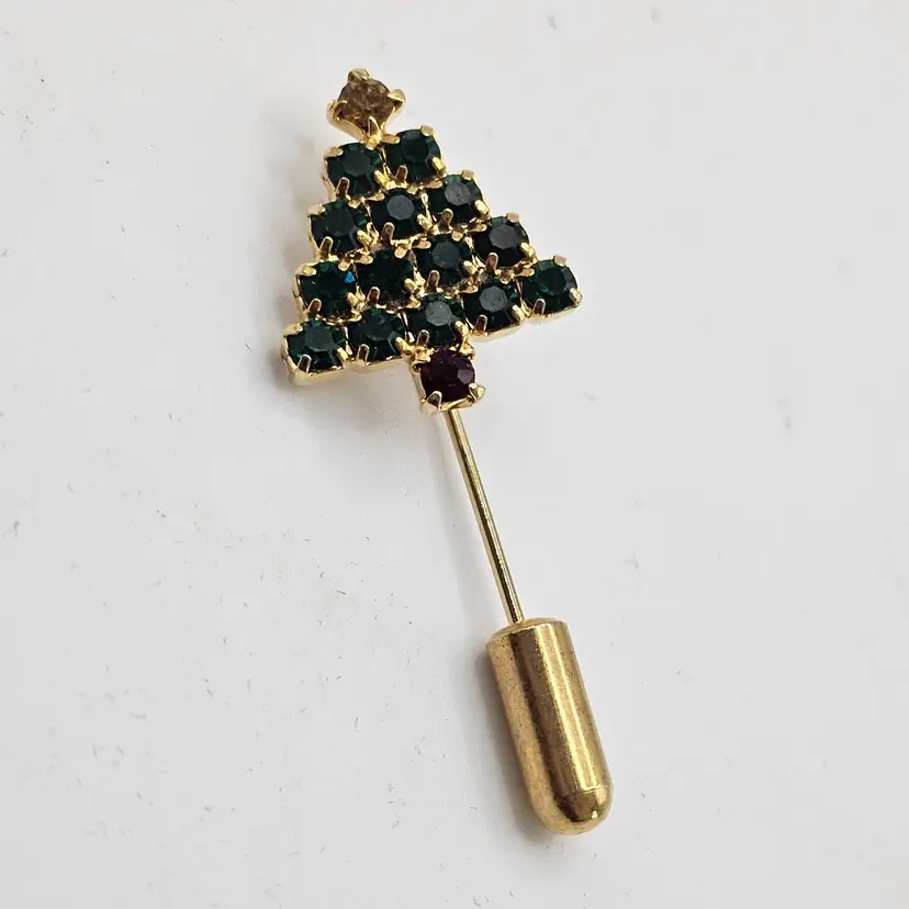 Christmas Tree Stick Pin Gold Tone Estate Find