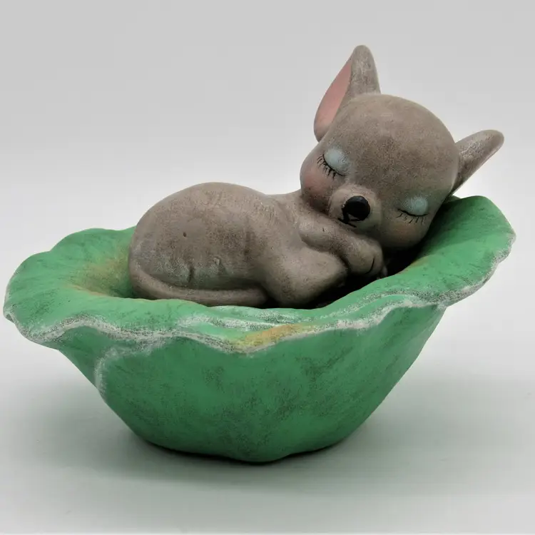 Adorable Sleeping Mouse in Cabbage Ceramic Figurine