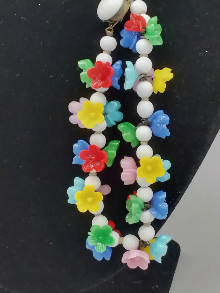 Mid century Czechoslovakian Milk Glass Colorful Floral Three Piece Set