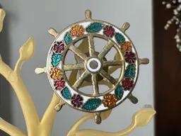 Vintage Cloisonné Ships Wheel Tack Pin Brooch