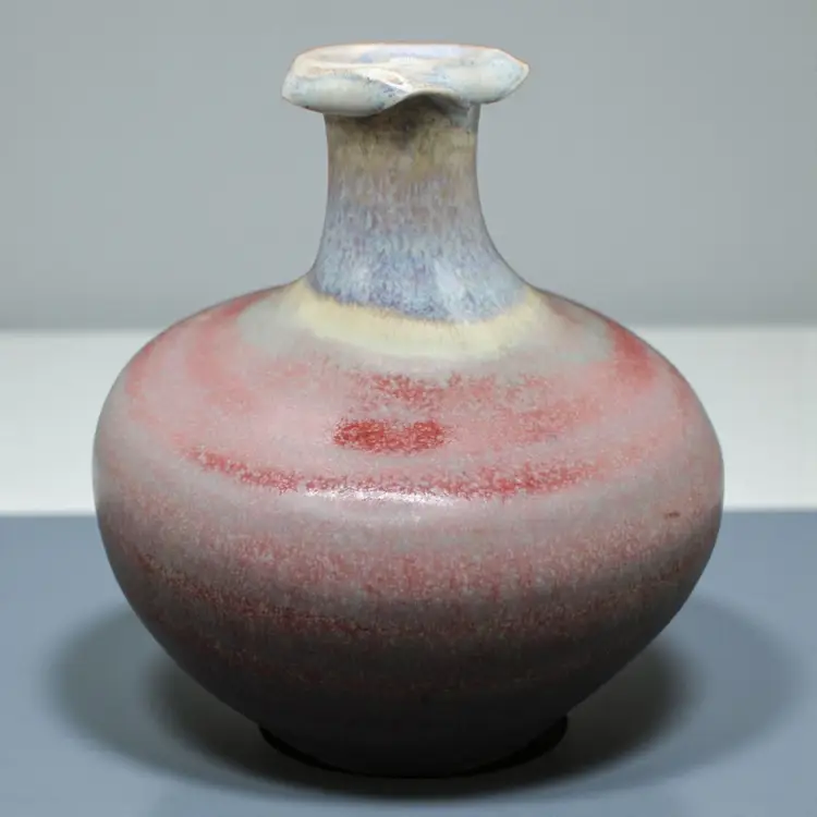 Hand-Thrown Studio Pottery Weed Pot Signed Burgundy & Blue Glaze Vintage 1970s Art Pottery Bud Vase 4 3/4” Tall