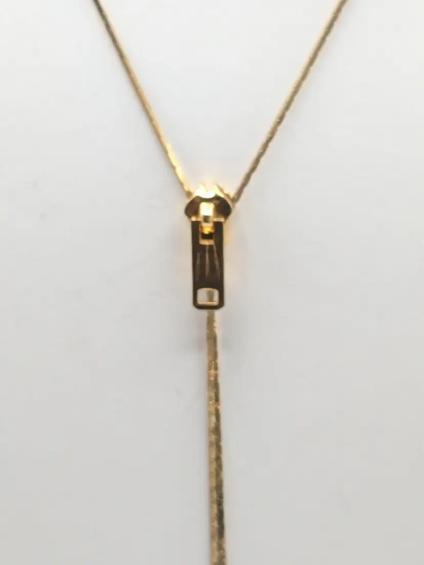 Gold Tone Zipper Slide Chain Lariat Necklace