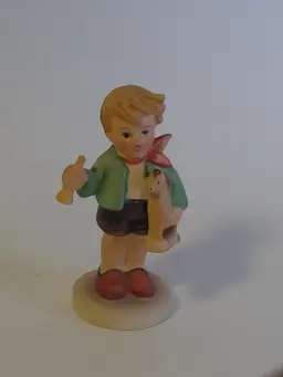 Vintage Hummel Boy With Horse 139/C Rocking Horse Trumpet c. 1967 Red Green Blue