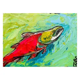 Going Home
Original Acrylic Painting 
7”x5” Canvas 1.5” Thickness 
Salmon Art