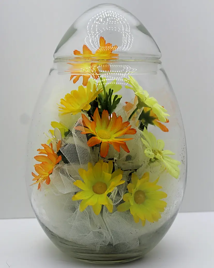Silk Daisy Arrangement in a Sealed Glass Egg