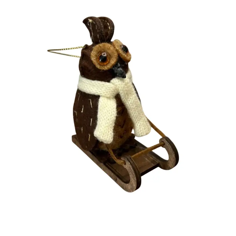 Wondershop Felt Owl With Wooden Sled Ornament @4 1/2x 3 1/2