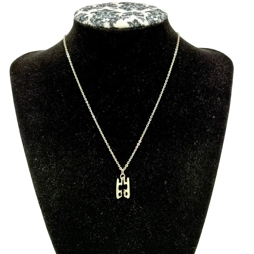 Silver Tone Necklace With Skate Blades Pendant 16”