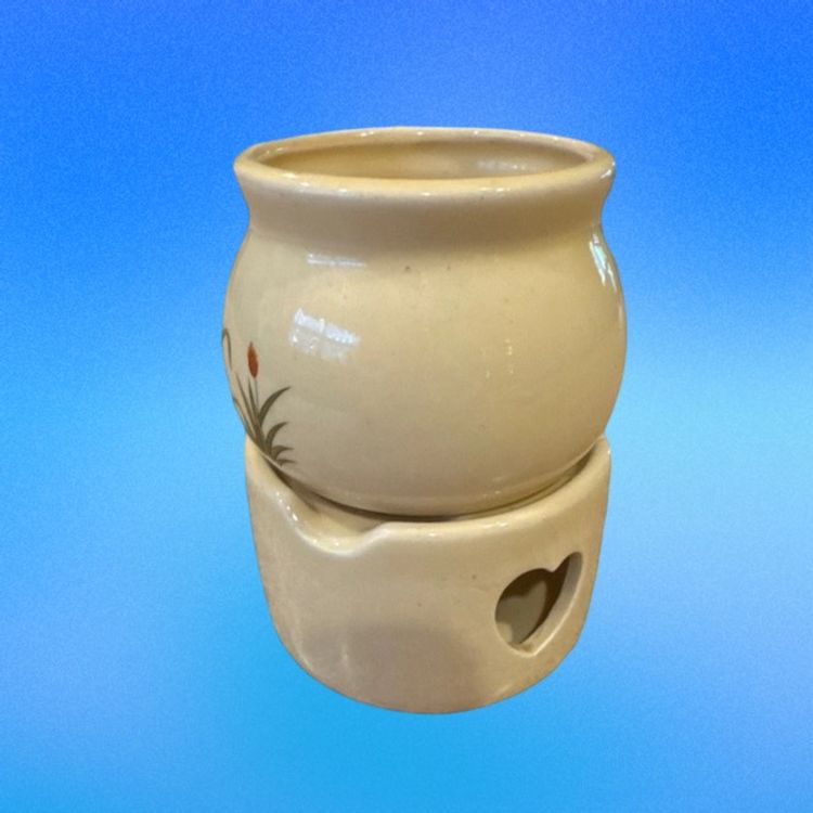 Stoneware Potpourri Wax Warmer Blue Bow Duck VTG 1988 Cottage Core Country Farm