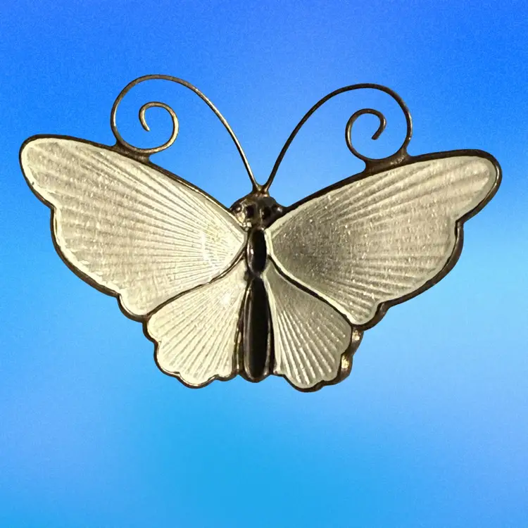 Vintage David Andersen Norway Guilloche White Enamel Butterfly 1.25”