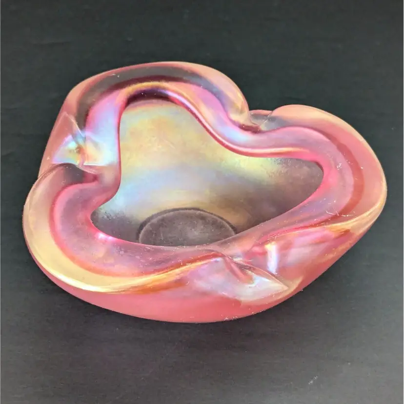 Murano Alfredo Barbino Pink Iridato Tri Lobed Bowl Made in Italy *READ*