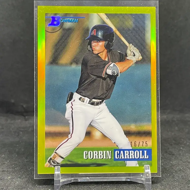 Corbin Carroll 2021 Bowman Heritage Yellow /75 Chrome Refractor Baseball Card Arizona Diamondbacks