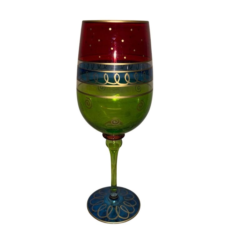 Set of 4 Bohemian Pier 1 P1C7 Multicolor Water Goblet / Wine Glass - 9 1/4" Tall