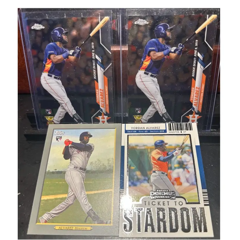 Yordan Alvarez lot: 2020 RC Cup Rookie Debut, 2020 Turkey Red RC, & 2021 Panini Contenders Ticket To Stardom Houston Astros