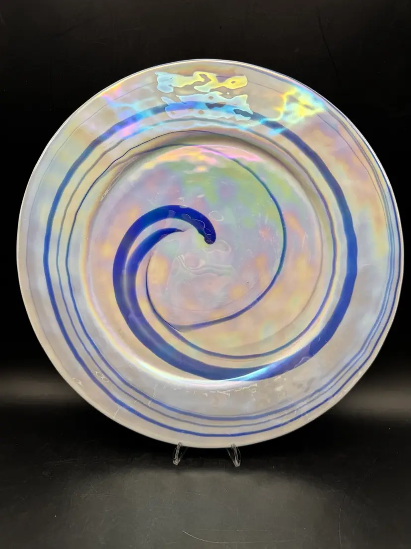 Vintage Yalos Casa Murano Opalescent Iridescent Swirl Charger Plate 12” READ