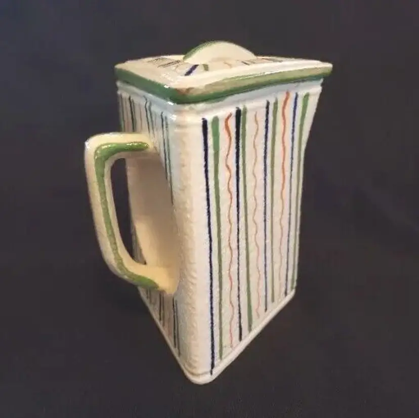 Revelation Ceramic Covered Pitcher Colored Lines Modern Triangle Shape Vintage