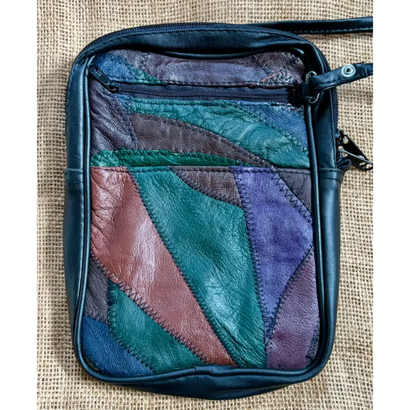 Vintage Leather ? Patchwork Crossbody Purse Colorblock Colorful Y2K Art To Wear