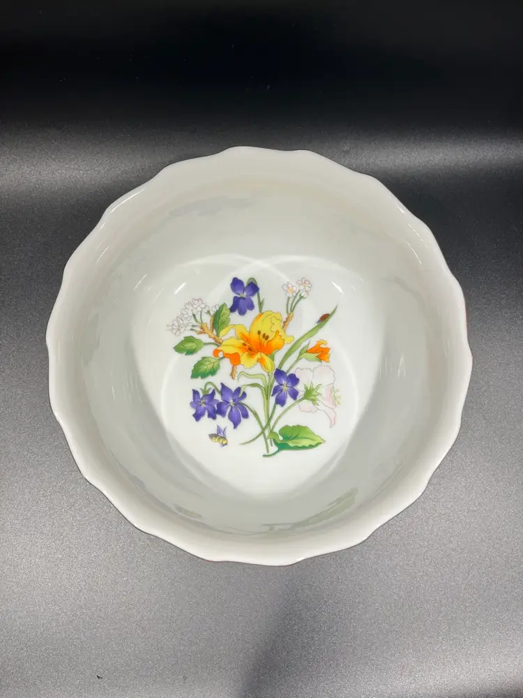 Flowers of Washington Cathedral- Andrea by Sadek- Beautiful Floral Inside A Beautiful Bowl– Japan – Scalloped/ Gold Edge- 5.75” Tall, 7.5” Diameter