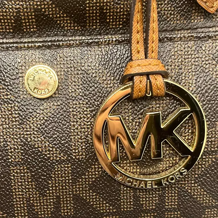 MICHAEL KORS Jet Set Medium Top Zip Signature Logo Tote Brown Luggage