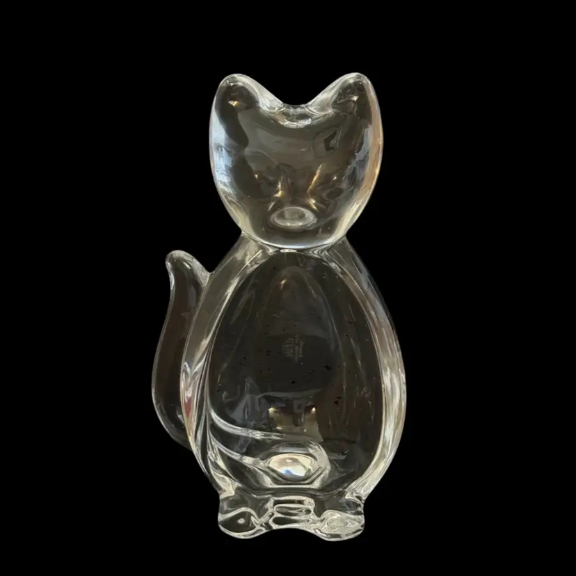 Art Glass Feline Candy/Trinket Dish Paperweight Corral Art Vernier France Labeled READ
6-1/2” T x 3” L x  2” W 1-1/2” D
