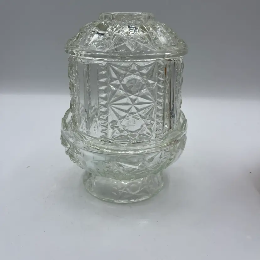 Clear Indiana Glass Stars and Bars Fairy Lamp Light Candle Votive Holder