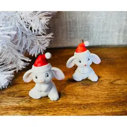 Set of 2 Vintage HOMCO Small Ceramic Mouse/Mice Christmas Ornaments 2.5" Tall