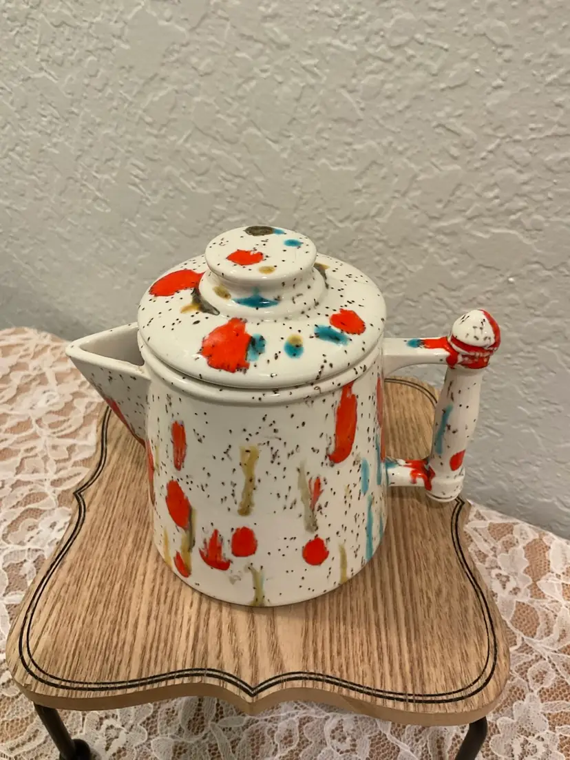 Ceramic Splattered Small Teapot - Missing Lid