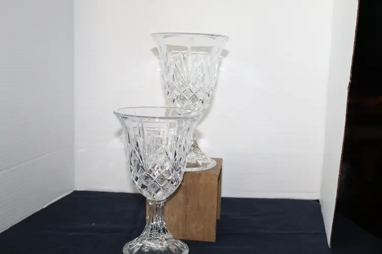 2 Lexington By Godinger Heavy Lead Crystal Goblets Or Hurricane Light/Vase