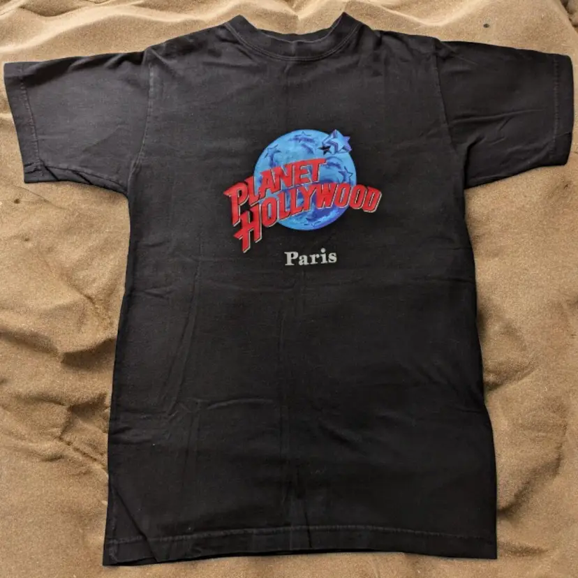 Vintage T-Shirt Planet Hollywood Paris Graphic T Shirt Small Black Cotton Globe