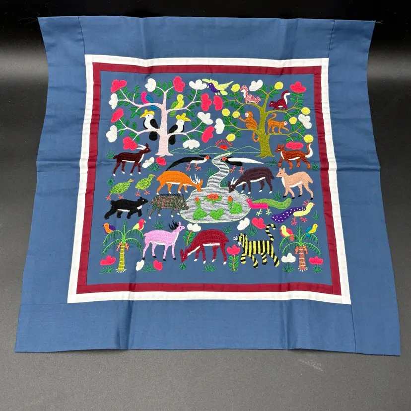 Hmong Story Cloth Embroidered Folk Art Tapestry Animals Birds Forest Vtg