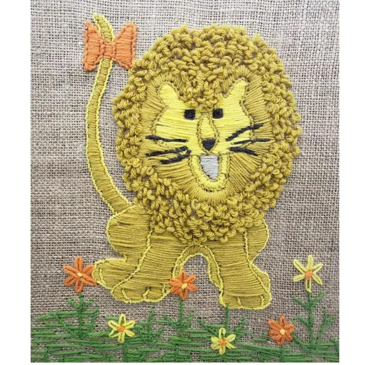 1970's Lion Framed Crewel