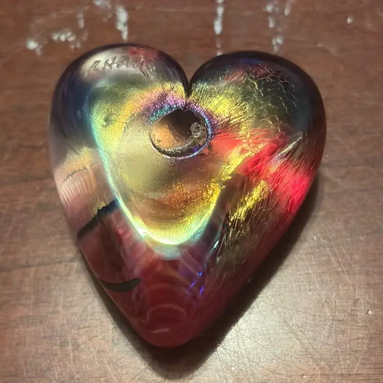 256. 1980s Heart Art Glass by Canadian Artist Robert Held - Etch Signed