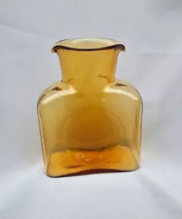 Blenko Glass Amber Color Double Spout Water Bottle Pitcher Carafe Vase