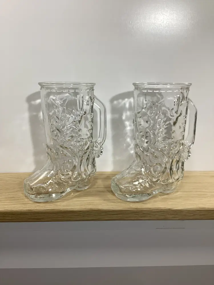 Vintage 1970’s Libbey Cowboy Boot Glass Mugs - Vintage Barware (L8)