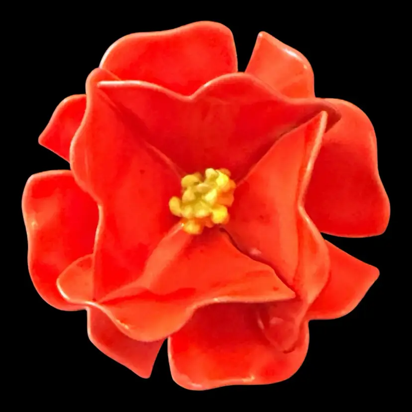 Bright Orange Enamel Flower Pin Brooch 2”