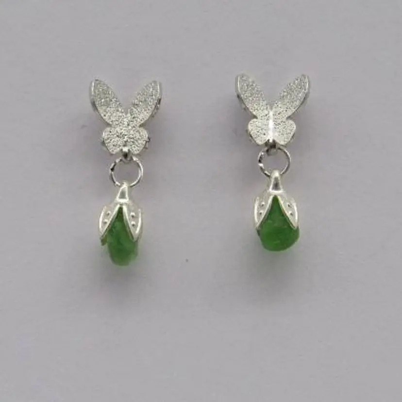 Dainty Pair of Maine Sea Glass & Butterfly Earrings, NN Artist Made