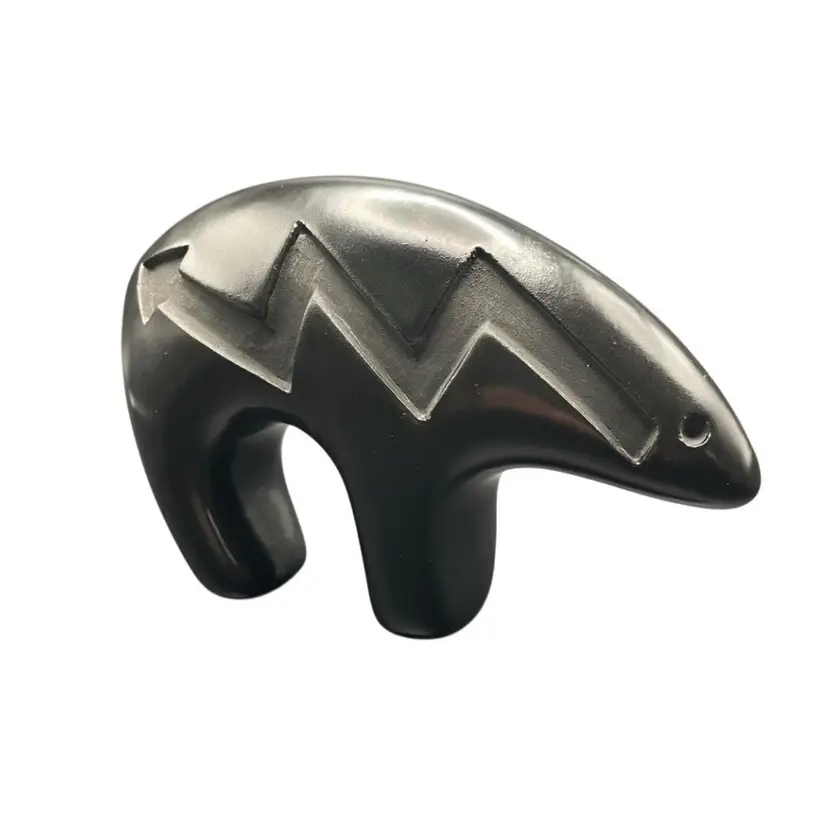 Navajo Blackware Pottery Bear Heartline Signed Adakai Native American Figure