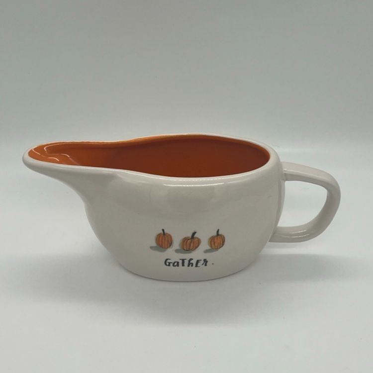 Rae Dunn Gravy Boat Gather Pumpkins White Orange Thanksgiving Fall Autumn