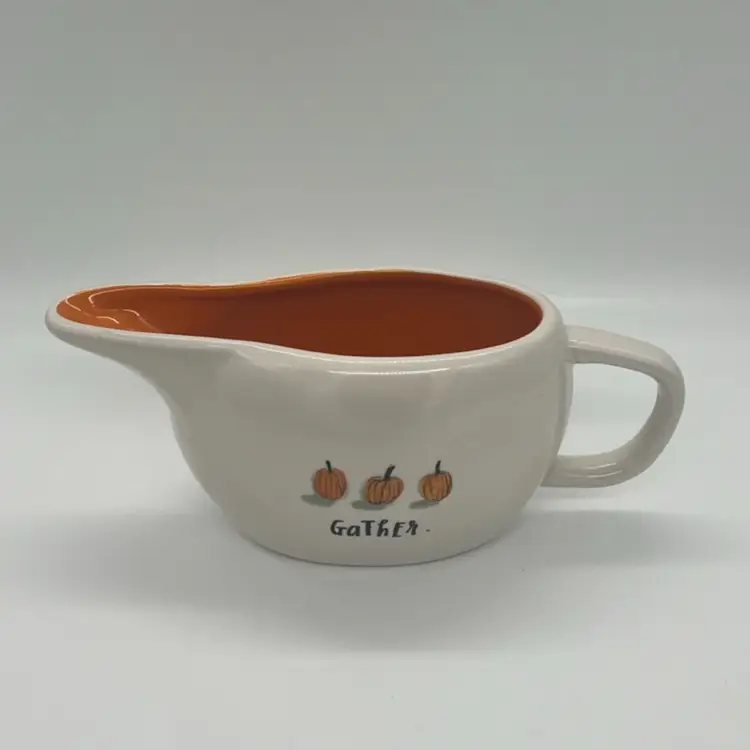 Rae Dunn Gravy Boat Gather Pumpkins White Orange Thanksgiving Fall Autumn