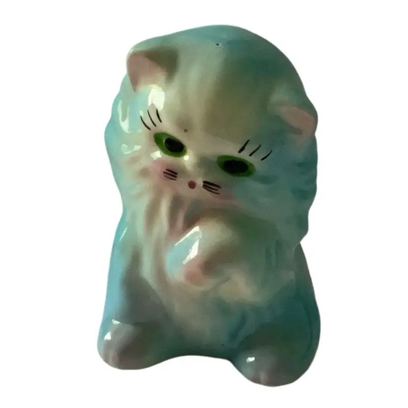 Vintage Persian Cat Shaped Planter In Pastel Blue