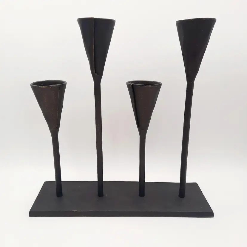 Pottery Barn Brutalist Hammered Iron 4 Candle Holder