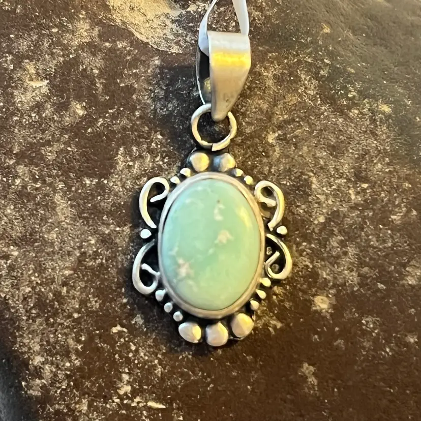 925 Sterling Silver Genuine Paloma Turquoise Oval Pendant - Small