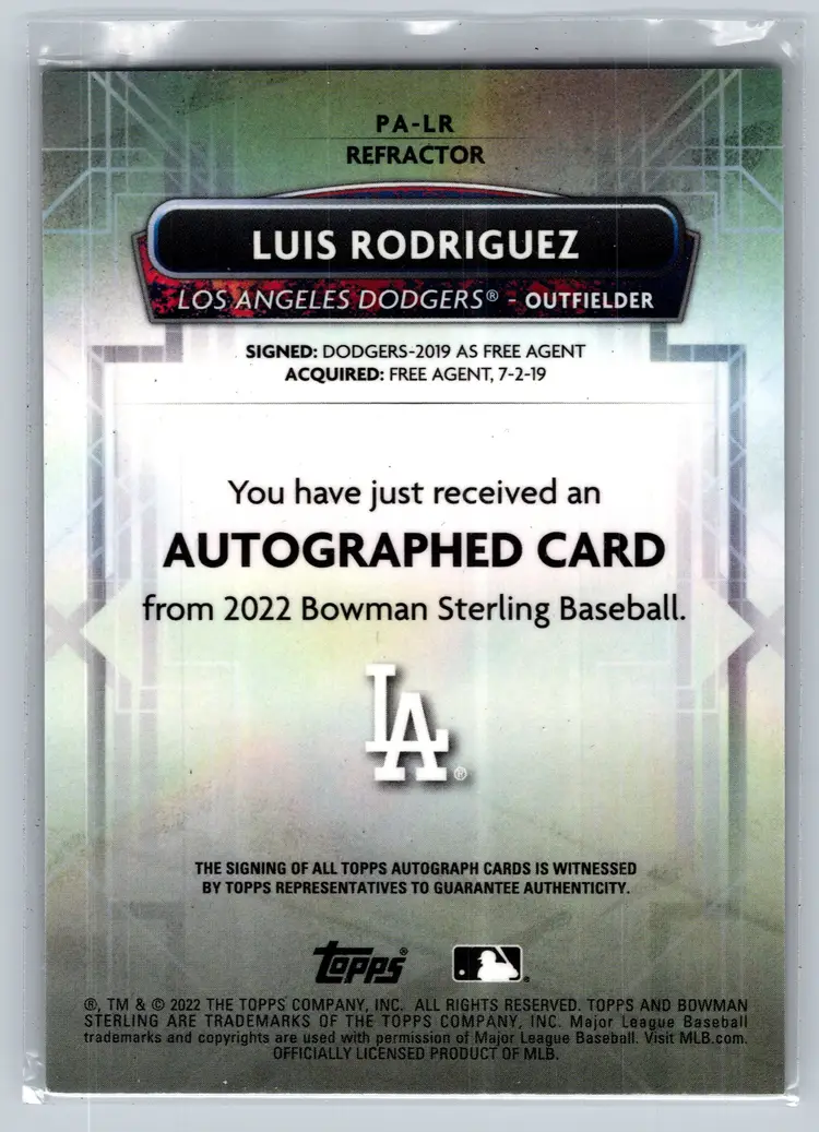 Luis Rodriguez 2022 Bowman Sterling Auto Refractor /150 Dodgers Prospect