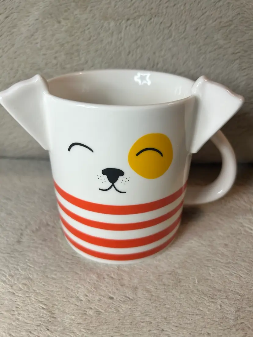 Parker Lane Dog With Red Stripes Coffee Mug Stoneware Sculpted Ears 16 oz