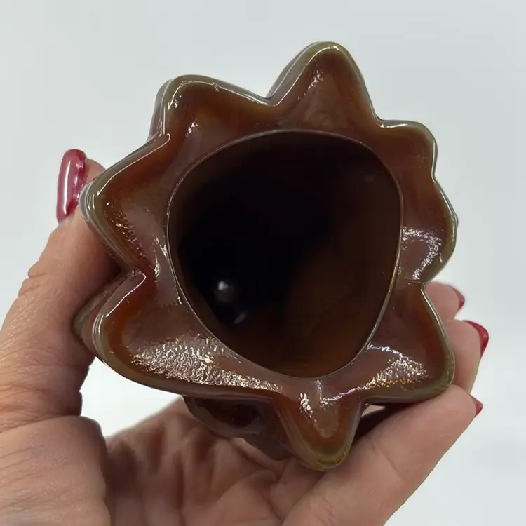 Mosser Caramel Slag 5.5” & 2.75” Art Glass Trees