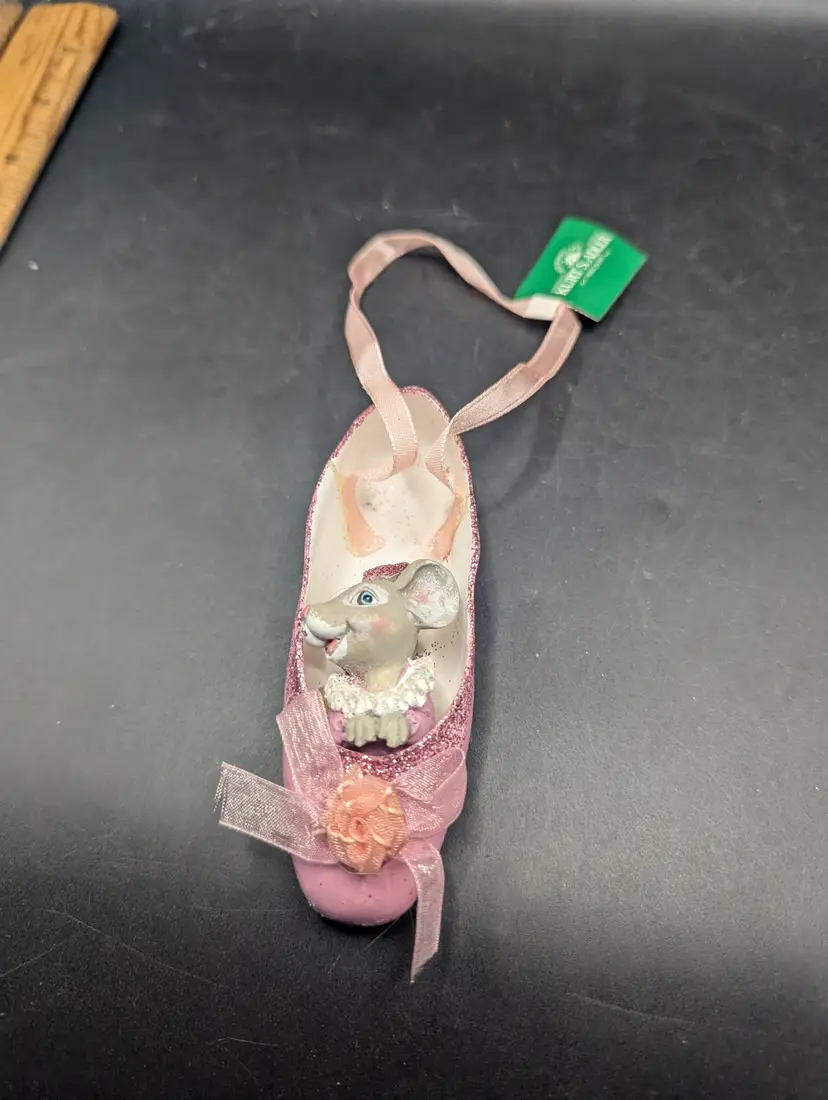 Kurt Adler Pink Ballerina Shoe With Girl Ballerina Mouse 2 Available