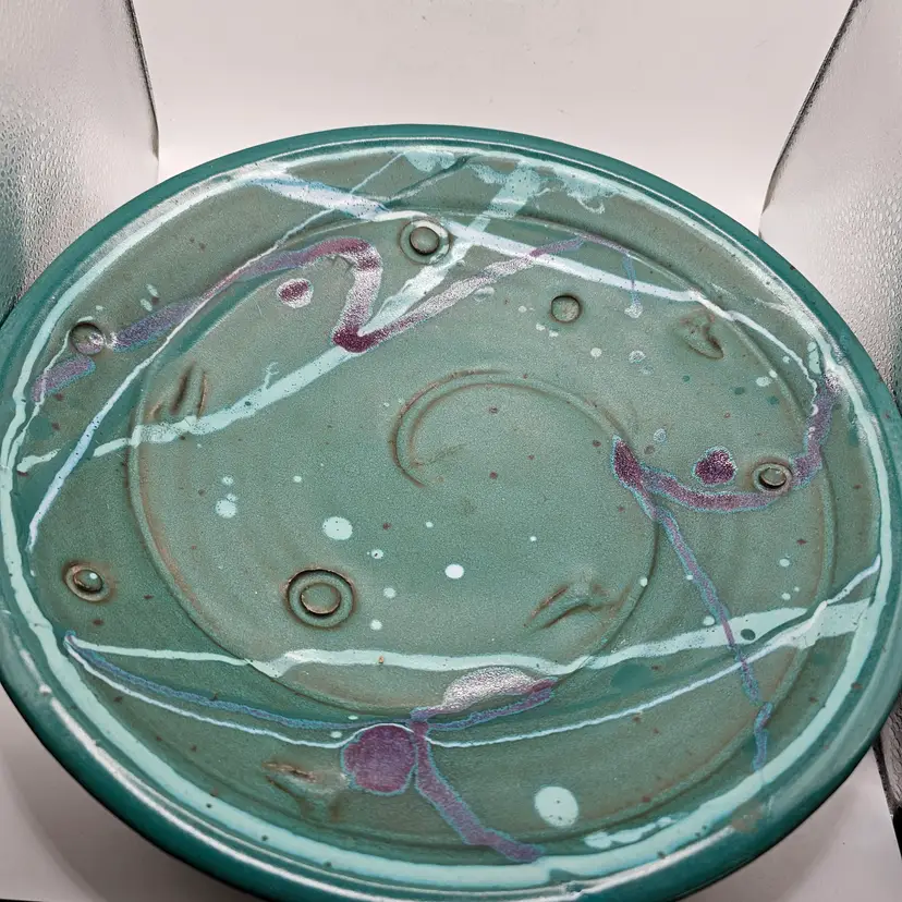 Studio Art Pottery Serving Bowl centerpiece vintage abstract Signed 12"