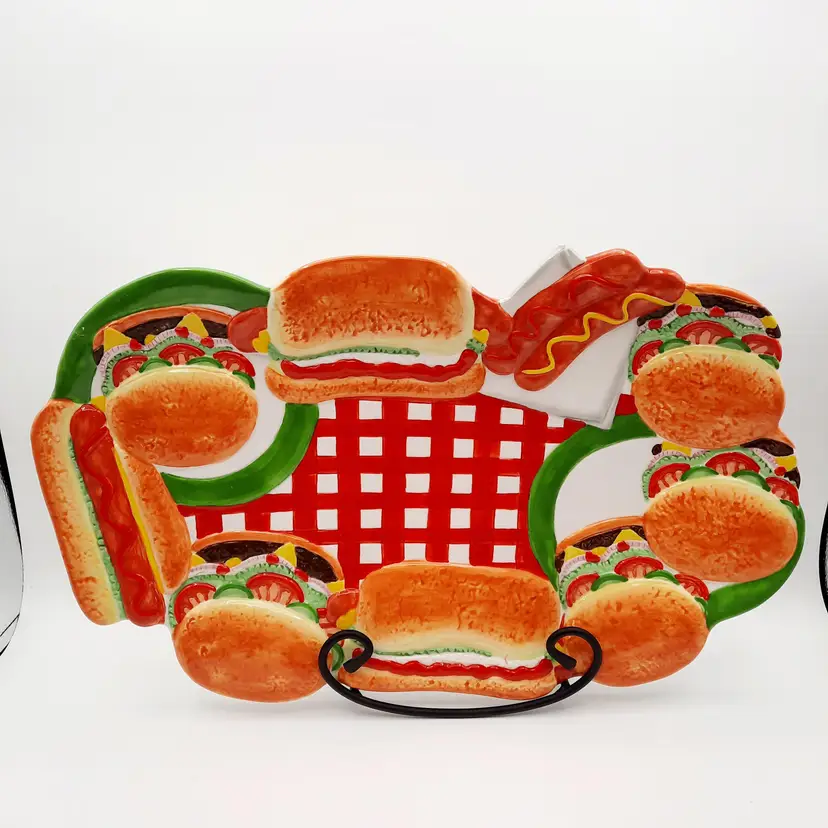 Picnic Hamburger Hot Dog Large Serving Tray Platter Dantes by Pacific Maret Hensick