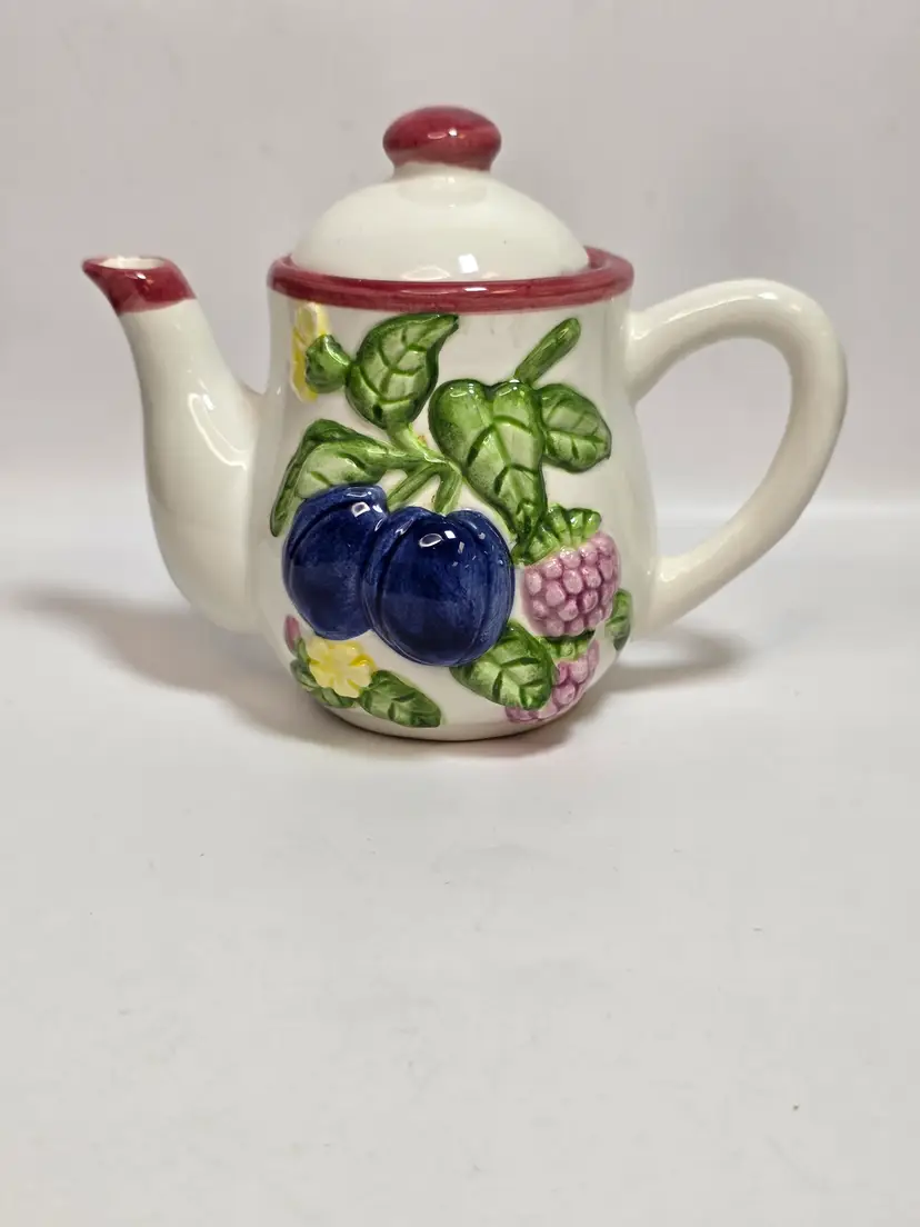 Vtg Wangs International Plums Blackberries Ceramic Teapot 1990s
