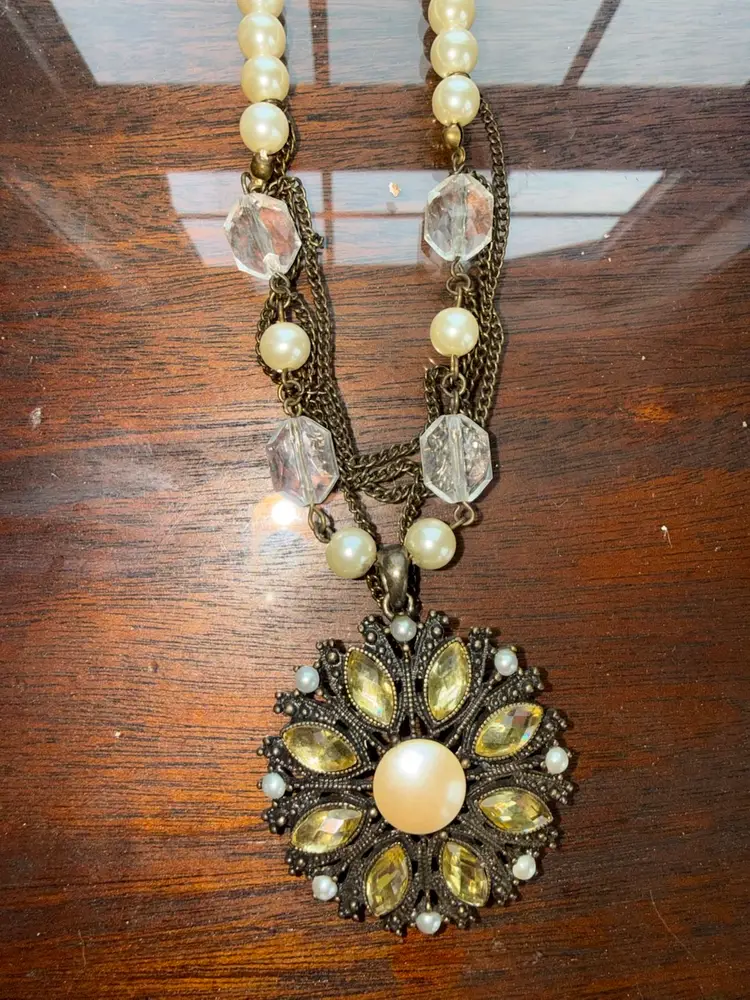 vintage Boho statement Necklace with faux pearls